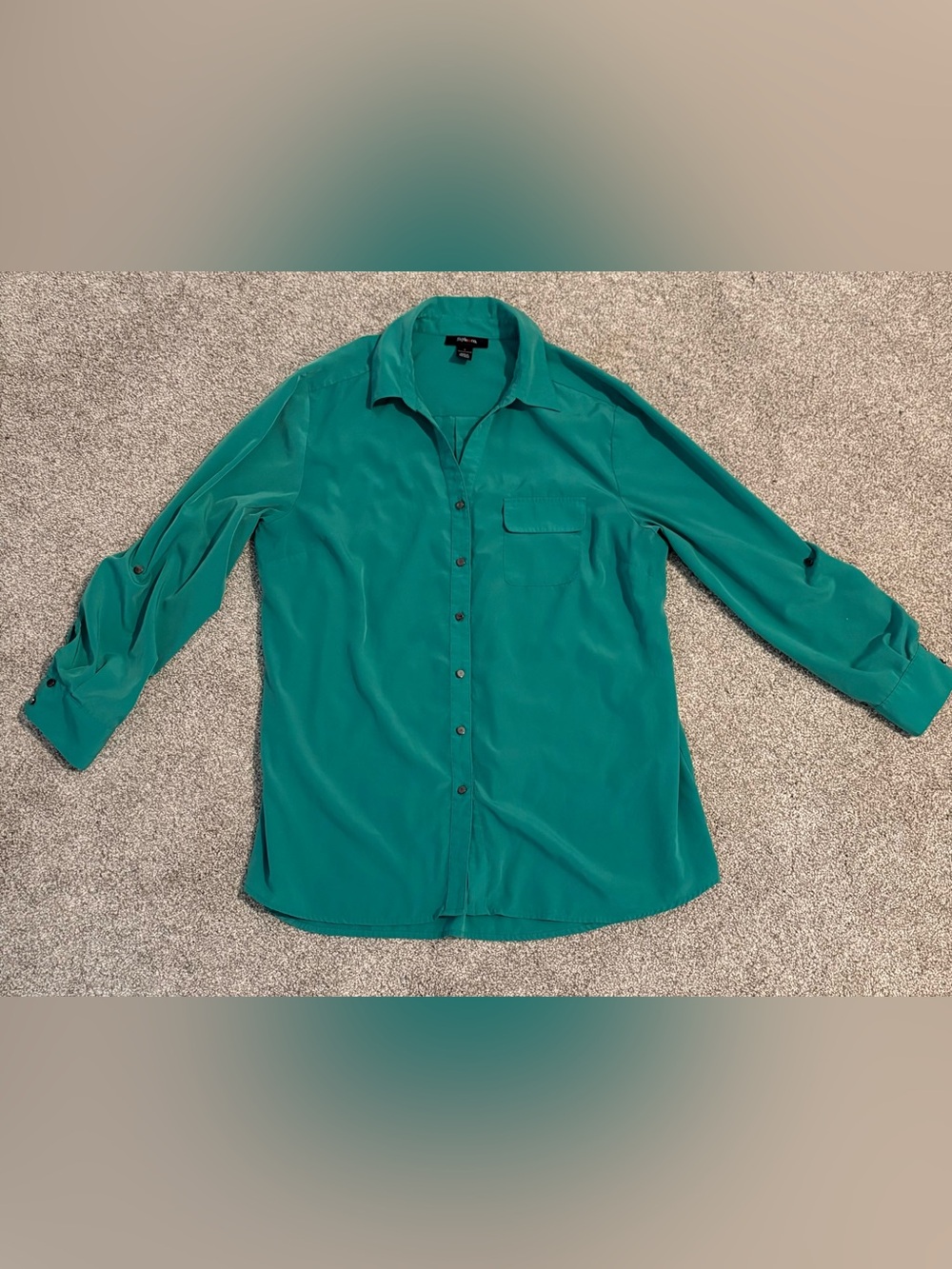 Style and Co. Women's Teal Green Button-Down Shirt - Casual Collared Long Sleeve